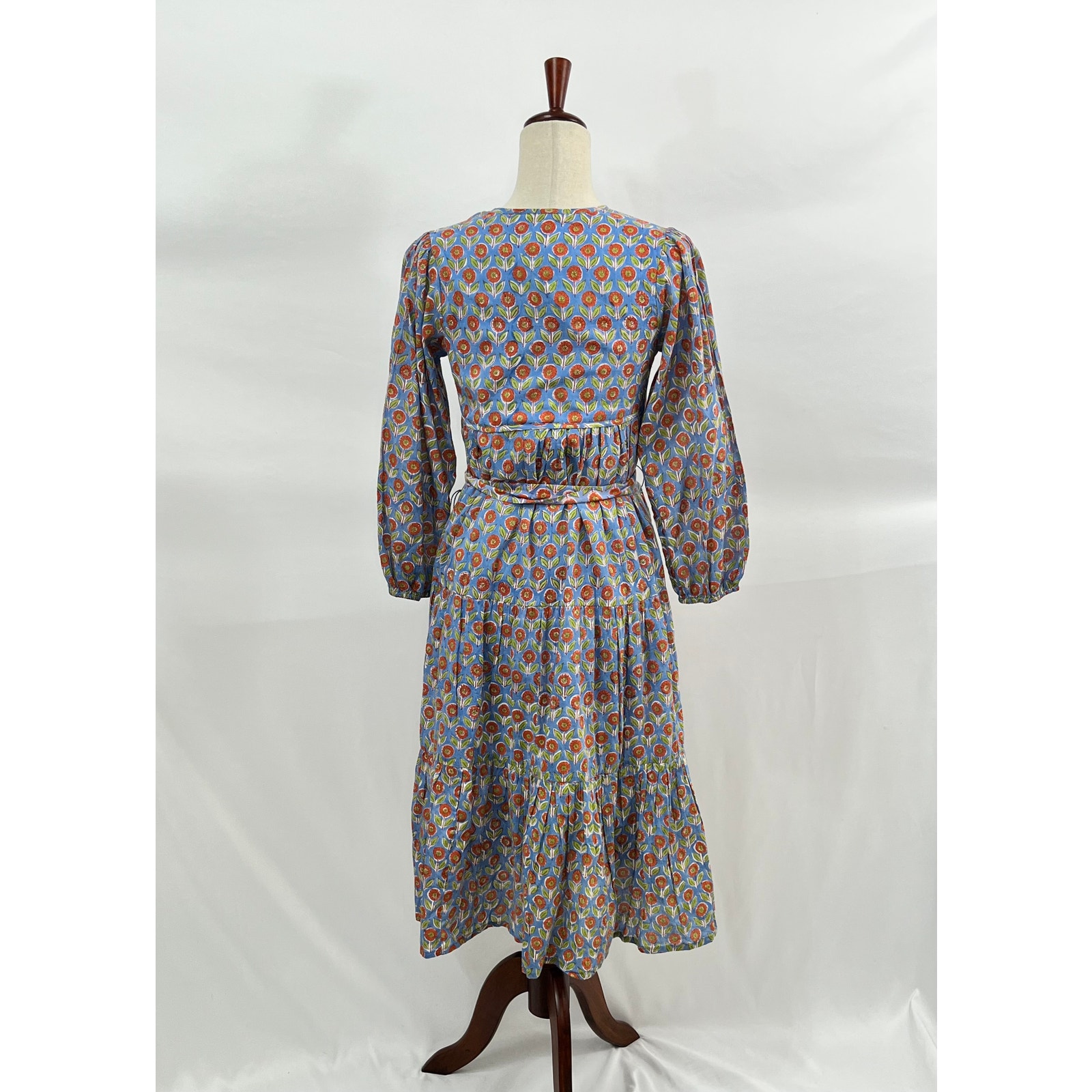 Emerson Fry India Collection Xs Wednesday Blue Flowers Heirloom Dress Nwt Belt — image 8 of 8